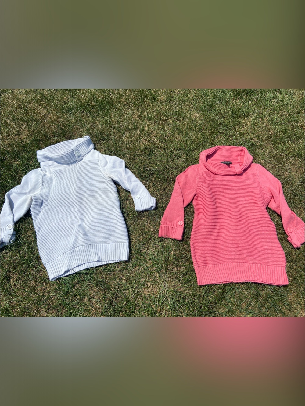 Preswick & Moore White and Pink Ribbed Cowl Neck Sweaters